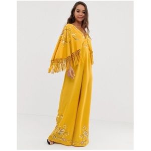ASOS wide sleeve fringe embroidered jumpsuit